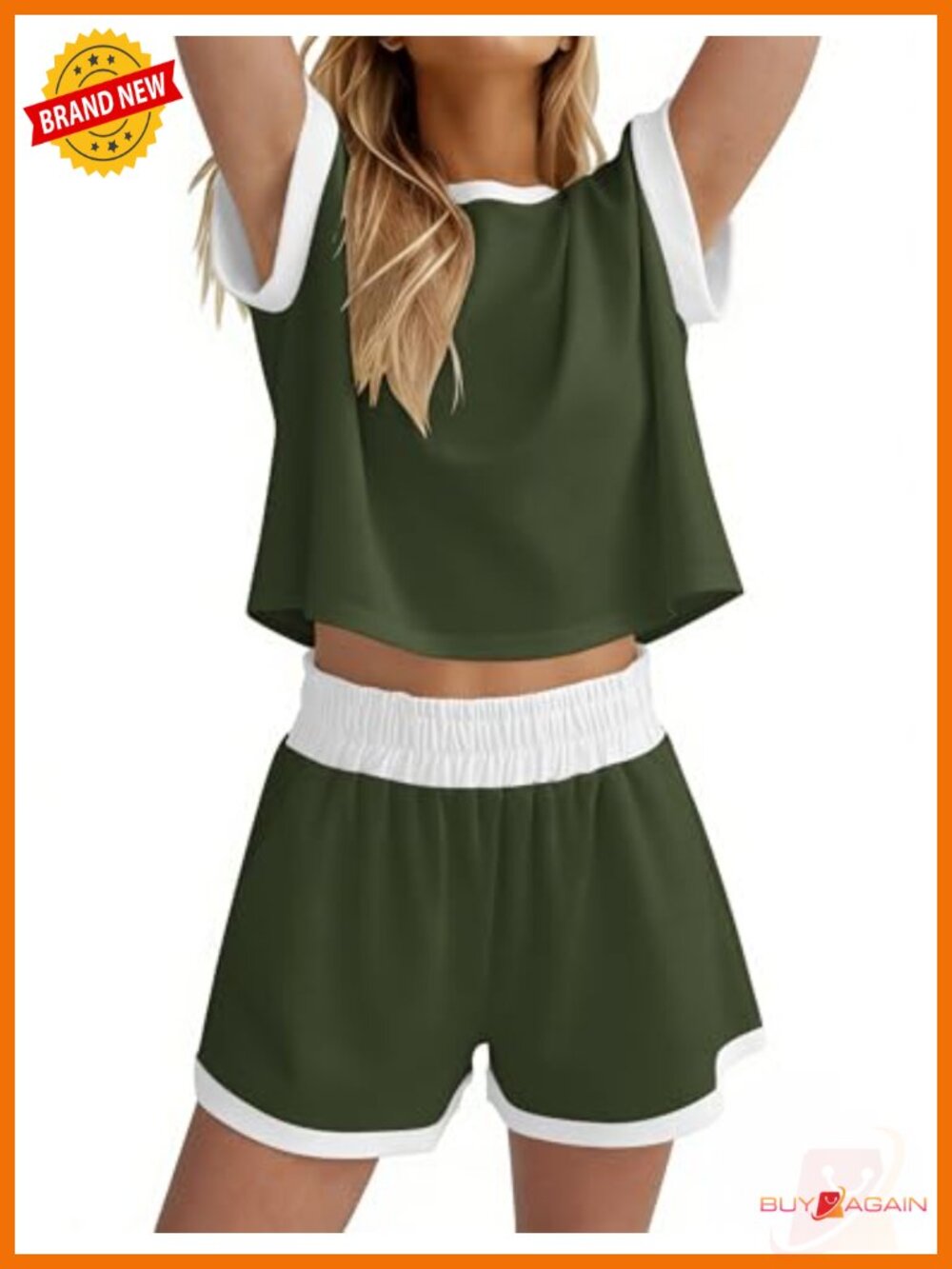 Ribbed Knit Lounge Set Shorts Tee Two Piece Casual Summer Striped